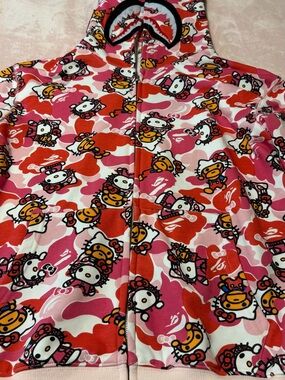 Bape Pink Red Hello Kitty Camo Shark Hoodie Jacket